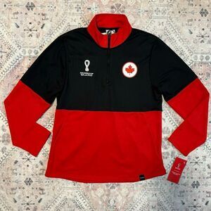 FIFA World Cup Adult Hoodie Pullover Sz XL Black Red 1/4 Zip‎ Qatar 2022 Canada